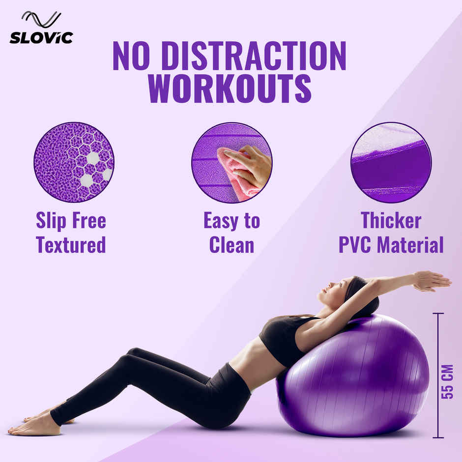 Slovic Anti-Burst Gym Ball - Yoga Ball for Core & Balance Training - Purple