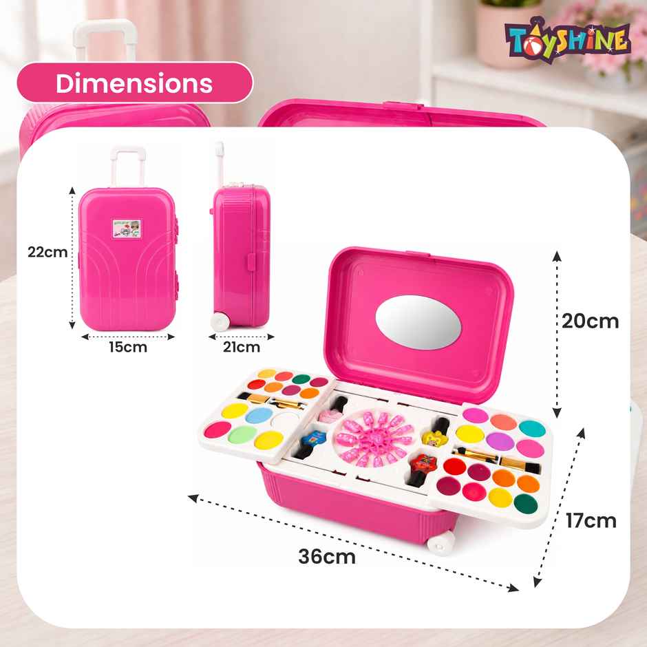 Toyshine 2-in-1 Cosmetic Makeup & Nail Art Kit with Trolley Bag for Kids | Age 3+ years
