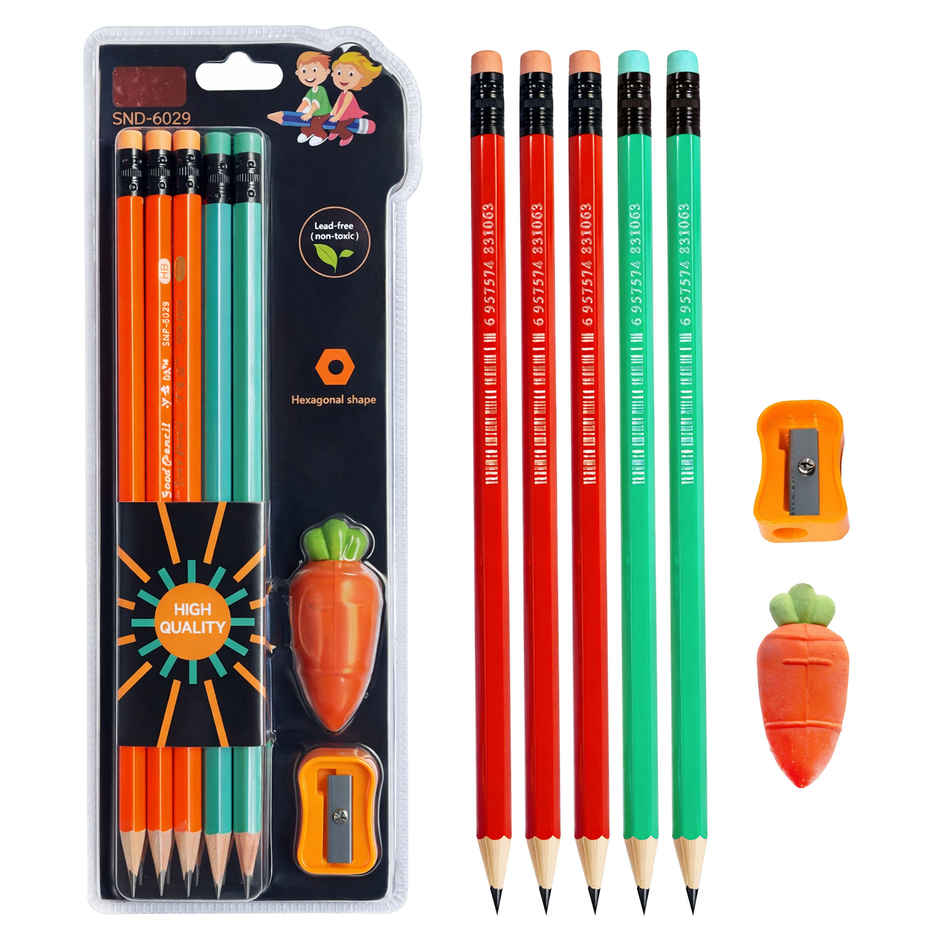 Toyshine HB Pencil with Eraser Sharpener Cute Carrot Eraser