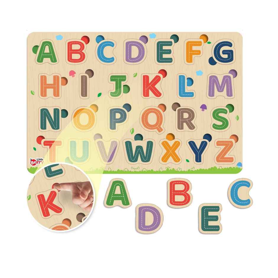 Alphabet Wooden Knob Puzzle Board For Kids With Pictures - Lb54