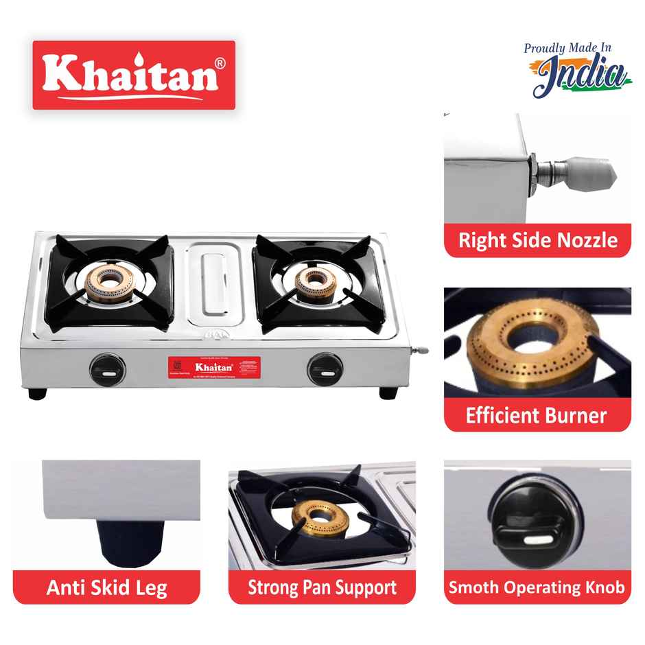 Khaitan 2 Burner Classic Stainless Steel Manual Gas Stove