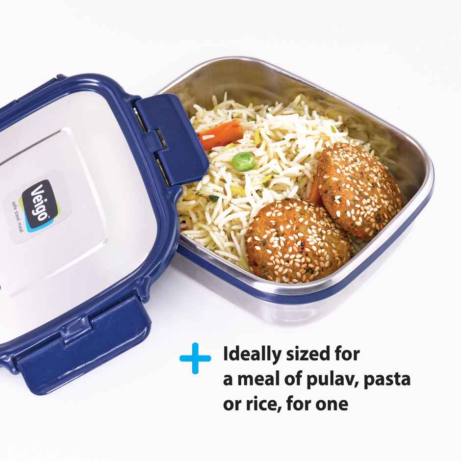 Veigo Large - Stainless Steel Leak Proof Tiffin Box (630 ml) Compact For Outdoors Navy Blue