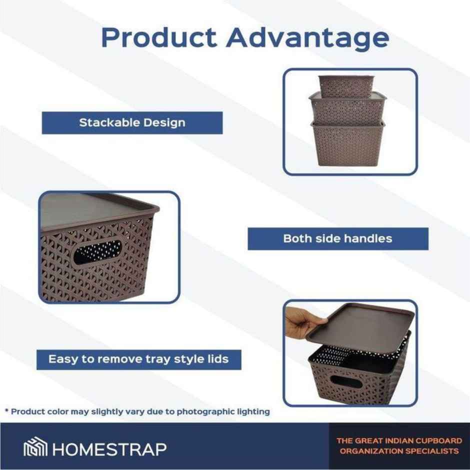 HomeStrap Plastic Multi-Functional Storage Basket | Brown