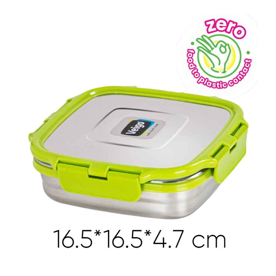 Veigo Sandwich - Stainless Steel Leak Proof Tiffin Box (630 ml) Compact Square Design - Green