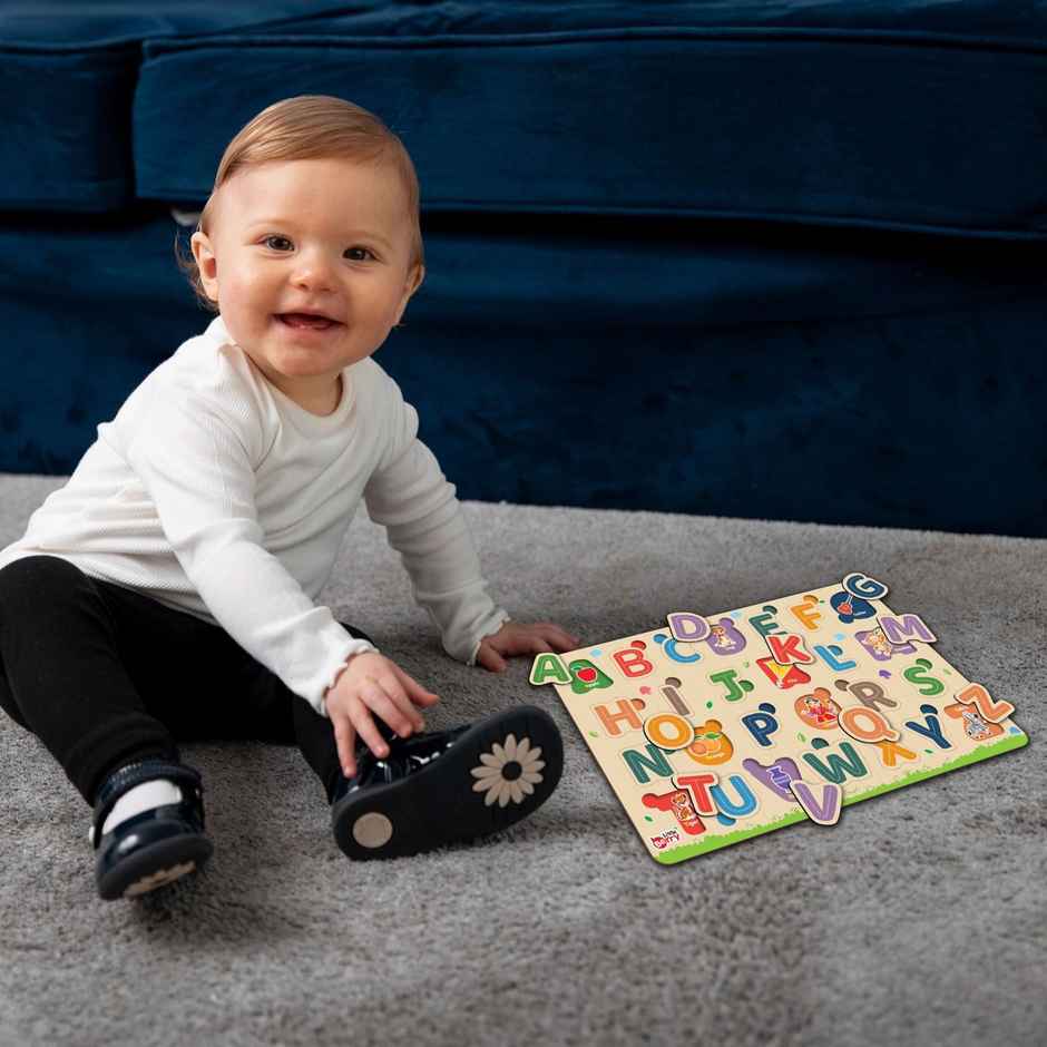 Alphabet Wooden Knob Puzzle Board For Kids With Pictures - Lb54