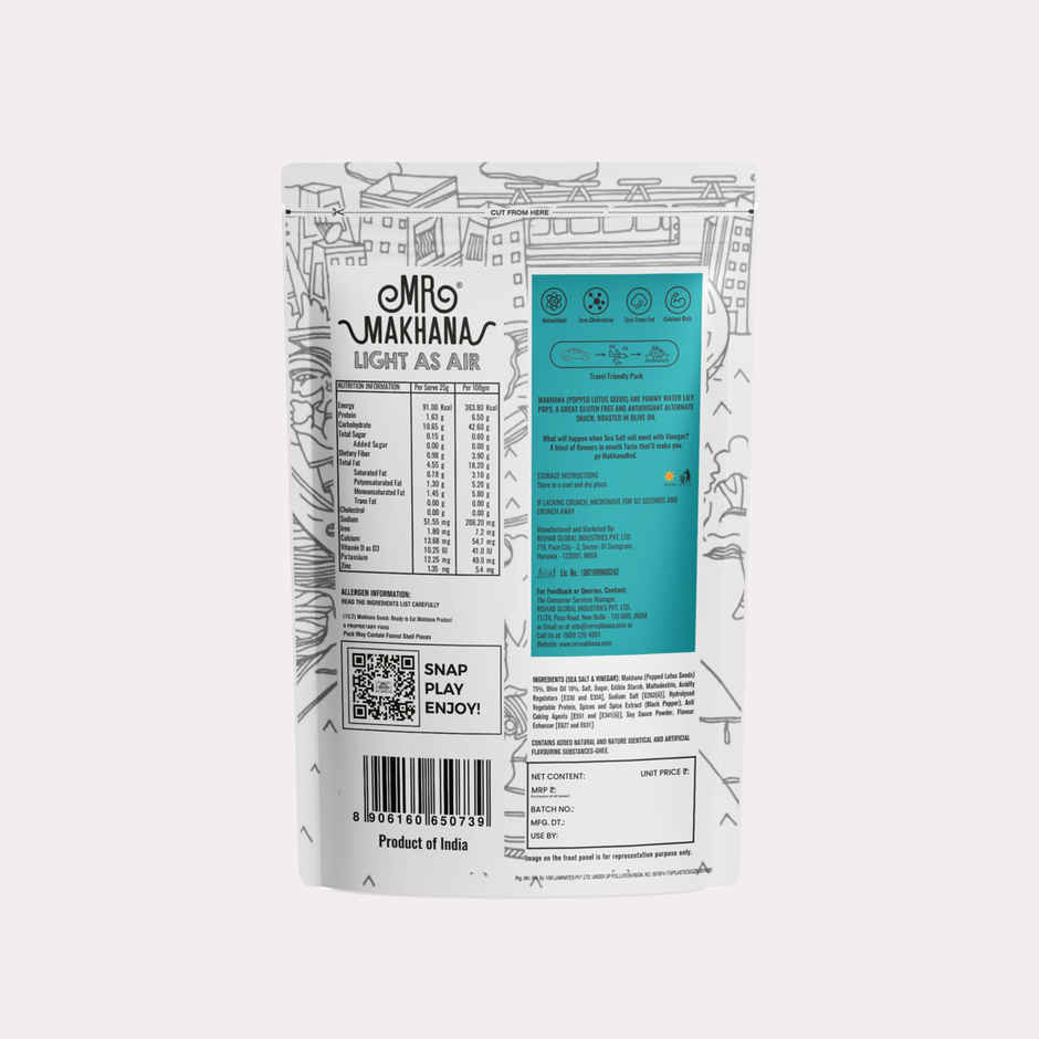Mr Makhana Fox Nuts Sea Salt And Vinegar - Popped Lotus Seeds | Roasted In Olive Oil