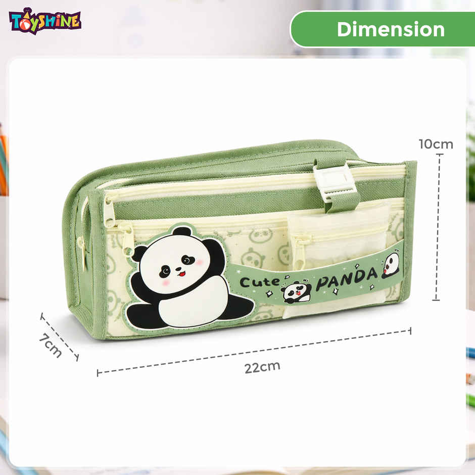 Toyshine Cute Panda three Compartment Pencil Pouch Large Capacity | Green