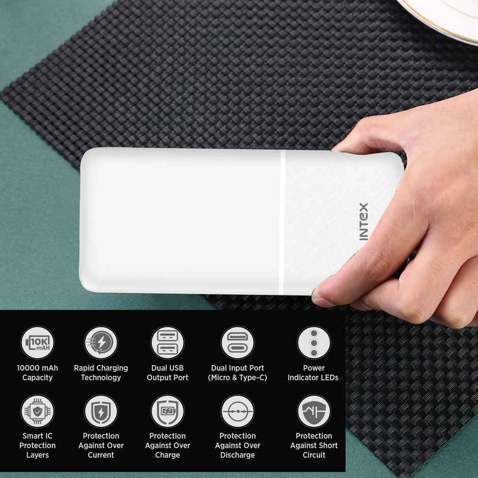Intex 10000 mAh 12 W Power Bank (Creamy White, Lithium Polymer, Fast Charging for Mobile)