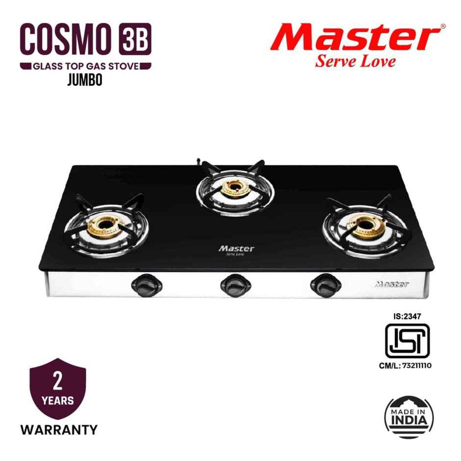 Master Cosmo Glass Top Gas Stove 3 Burner Jumbo, Isi Certified