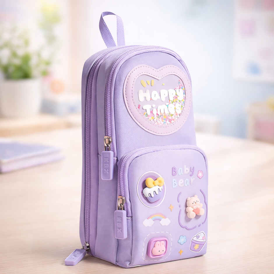 Toyshine 3 Layer Large Capacity Handheld Multifunctional Pencil Pouch for School Kids | Purple