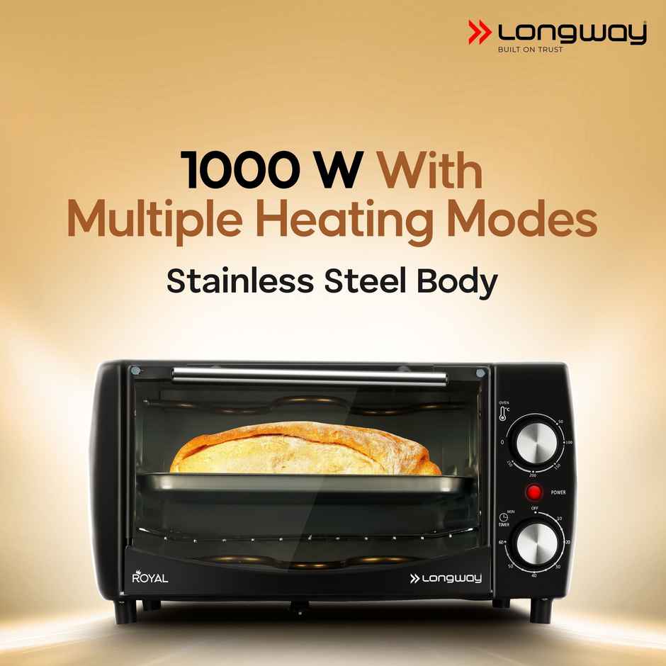Longway Royal OTG 12Ltr Oven Toaster Griller with Heating Modes |1000W - Black