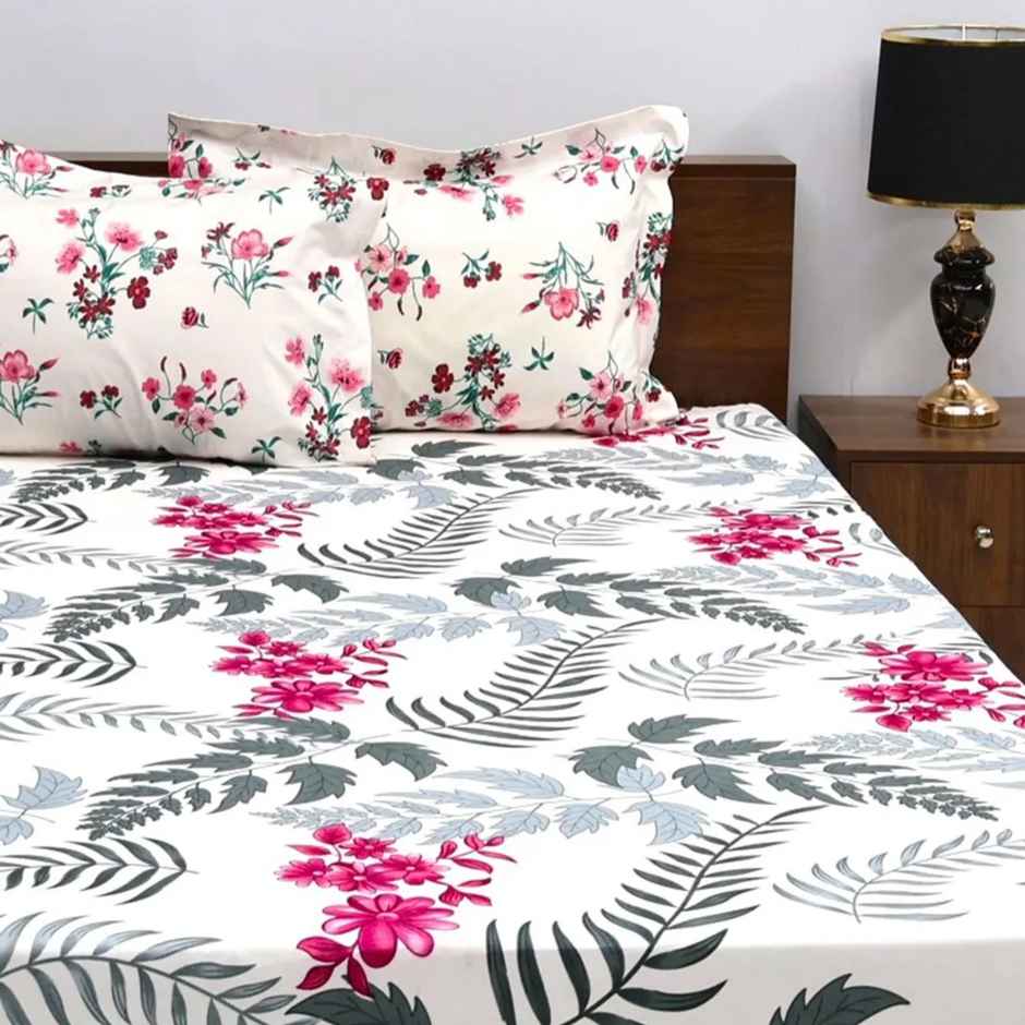 Bombay Dyeing Mimosa 164 Tc Double Size Bedsheet With 2 Pillow Covers - Red