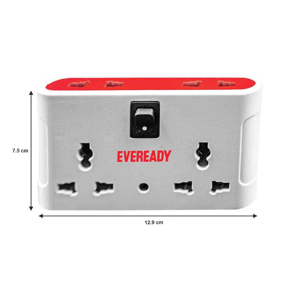 Eveready EverProtect Multiplug i4 With LED Indicator, Fire Retardant Body, 240V, 6A Max, (For Mobile Charging & 2 pin)  - 1 Pcs