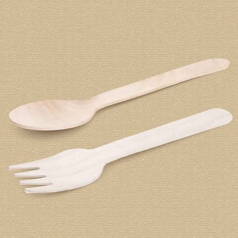 Naturepac Wooden Spoon 25 Pcs + Fork 25 Pcs Combo