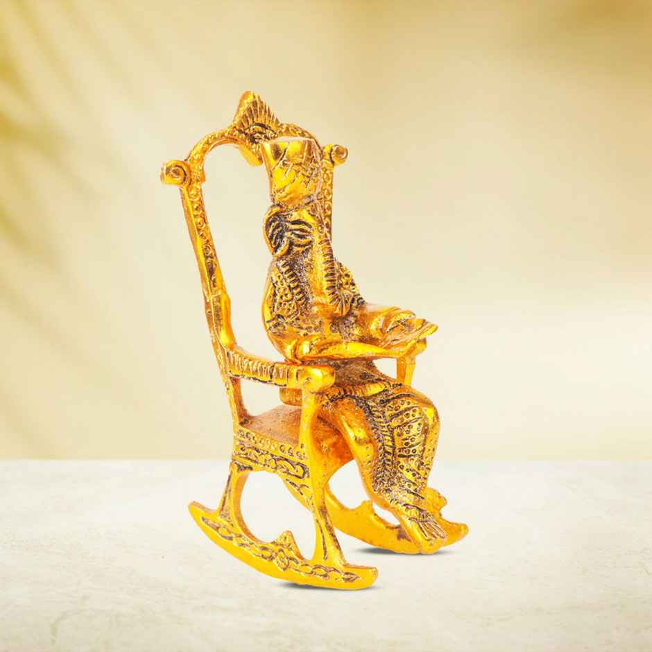 Ganesh Ji Idol Reading Scripture on Chair in Gold Polish | Devnidhi