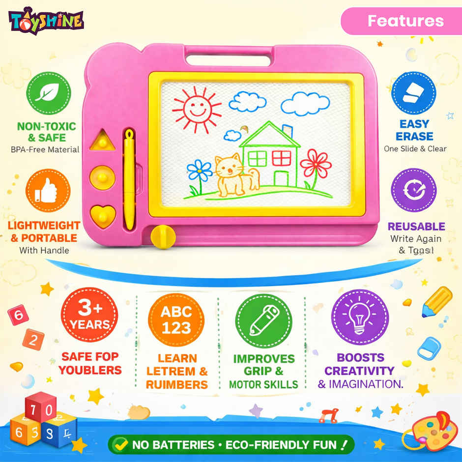 Toyshine Magnetic Slate Toy | Easy-To-Use, Non-Toxic Writing & Drawing Board For Kids - Multicolor