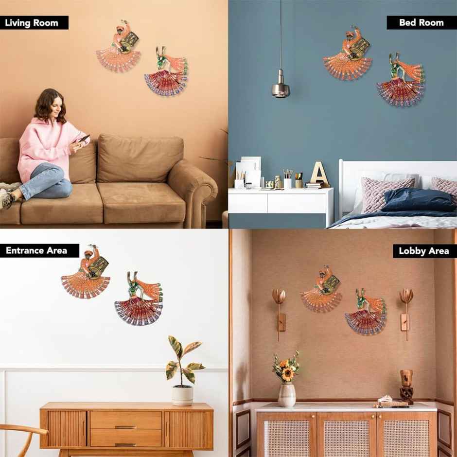 Ekhasa Rajasthani Dancers Metal Wall Decoration Items For Living Room, Art Sculpture For Wall Decor