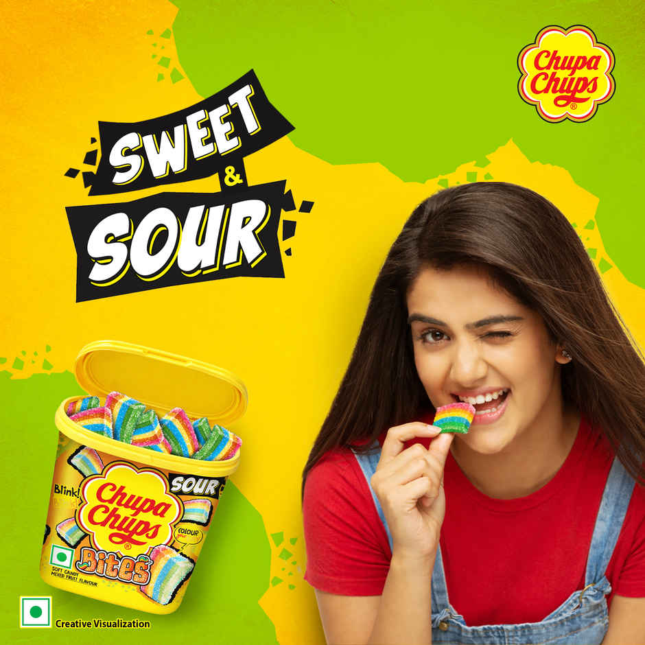 Chupa Chups Sour Bites Tub, Mix Fruit Flavour Soft Candy