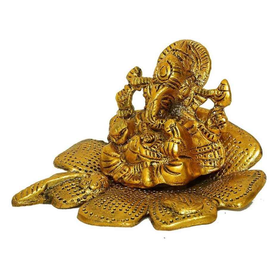 Ganesh Ji Idol with Laptop in Gold Polish | Devnidhi