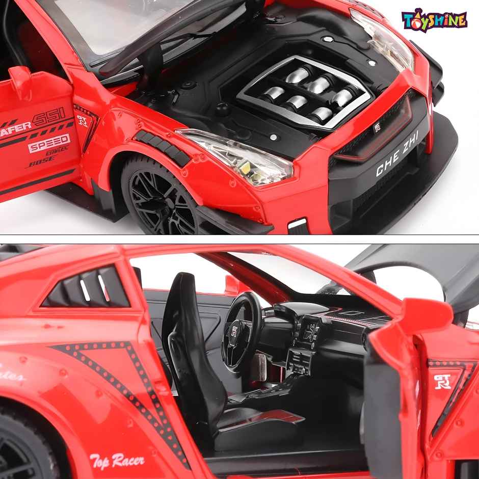 Toyshine 1:24 Die Cast Super Speed Car with Music, Booster Spray & Pull Back for Kids 3+ (Red)