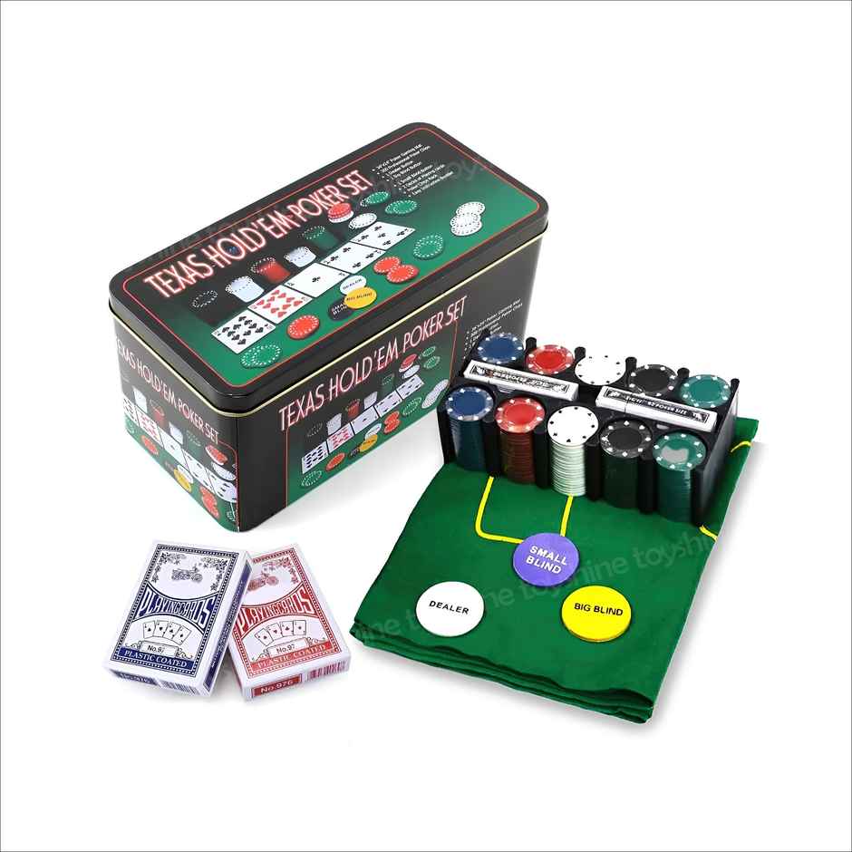 Toyshine Casino Style Poker Chips Set with, 2 Decks of Cards, 1 Dealer Button - 200 Chip set