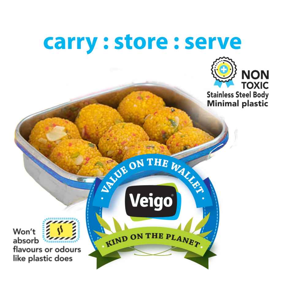 Veigo Large - Stainless Steel Leakproof Lunch Box | 630 ml Compact for Outdoors- Dark Blue