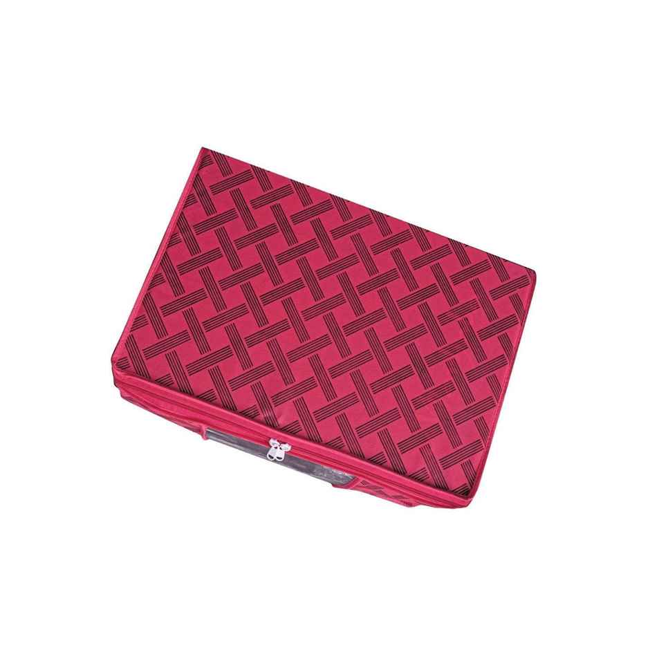 Saree Organizer - Foldable Cover with Zip | Transparent Window | Red Checker