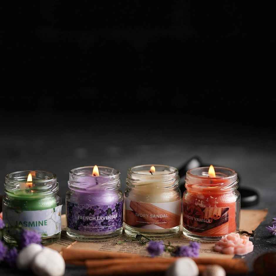 Scented Jar Candles | Sandal, Cinnamon, Lavender & Jasmine | Pack of 4 | Samsidhi