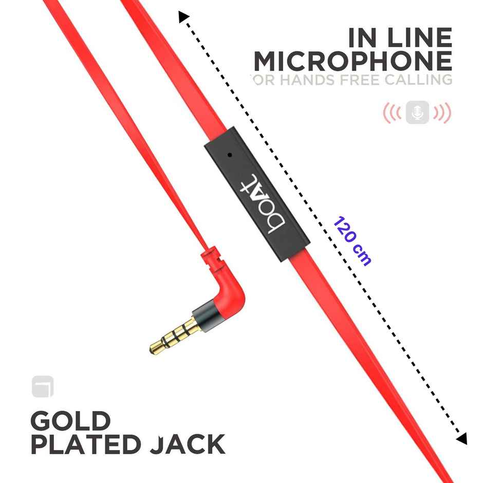 boAt Bassheads 225 in-Ear Wired Headphones with Mic, 3.5mm Audio Jack - Red