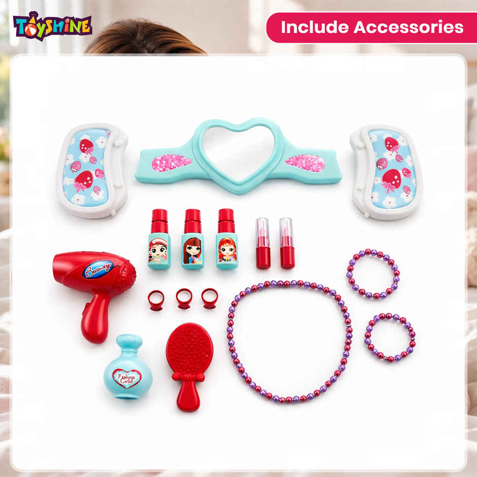 Toyshine Plastic Carry Along Beauty Set Toy with Briefcase and Accessories | 15 Pcs