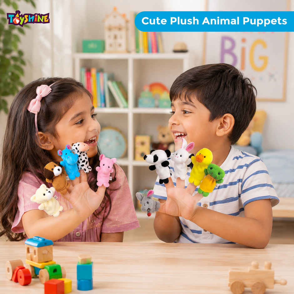 Toyshine 10 Pc Plush Animals Finger Puppet Toys | Mini Plush Figures Toy Assortment for Kids