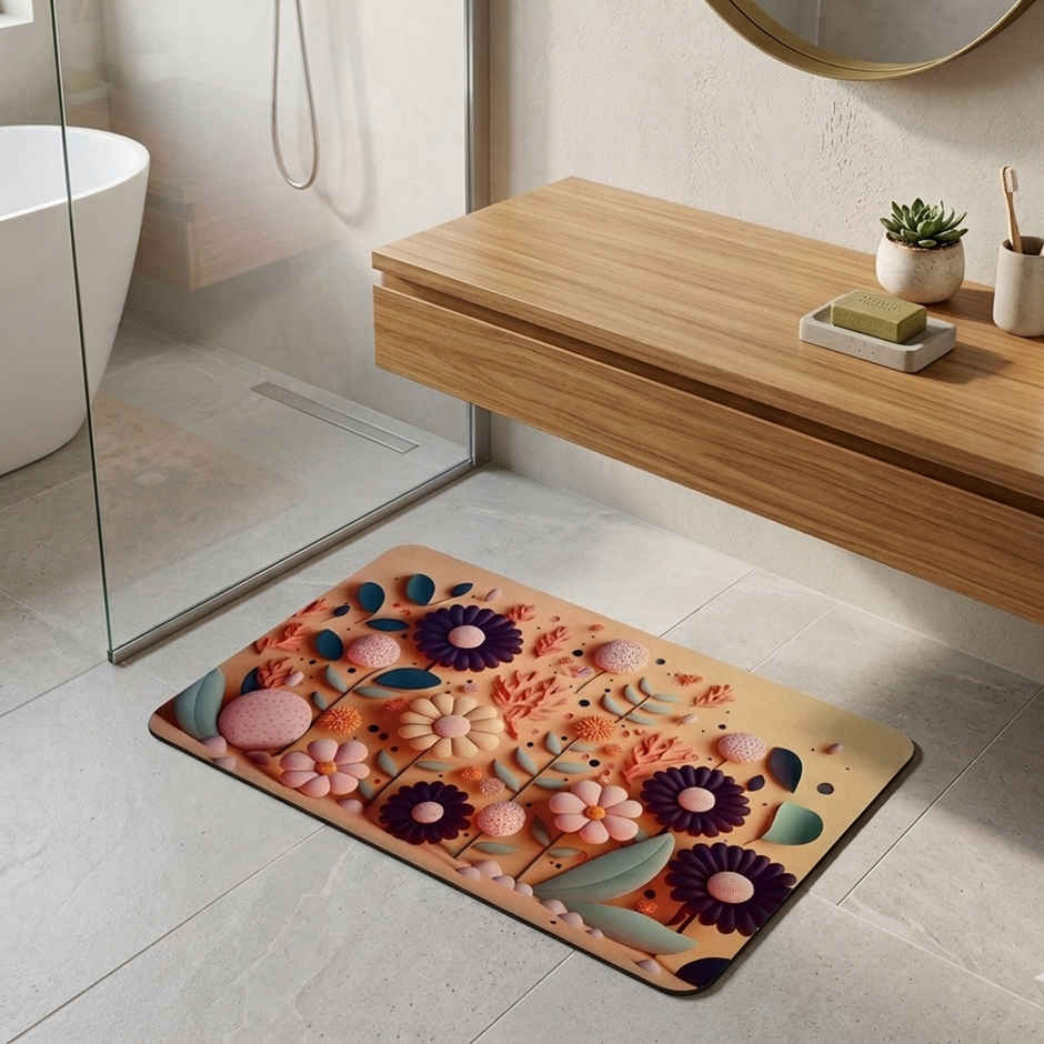 Casacraft by Pepperfry 3D Print Floral Anti-Skid Bath Mat | 41 x 61 cm