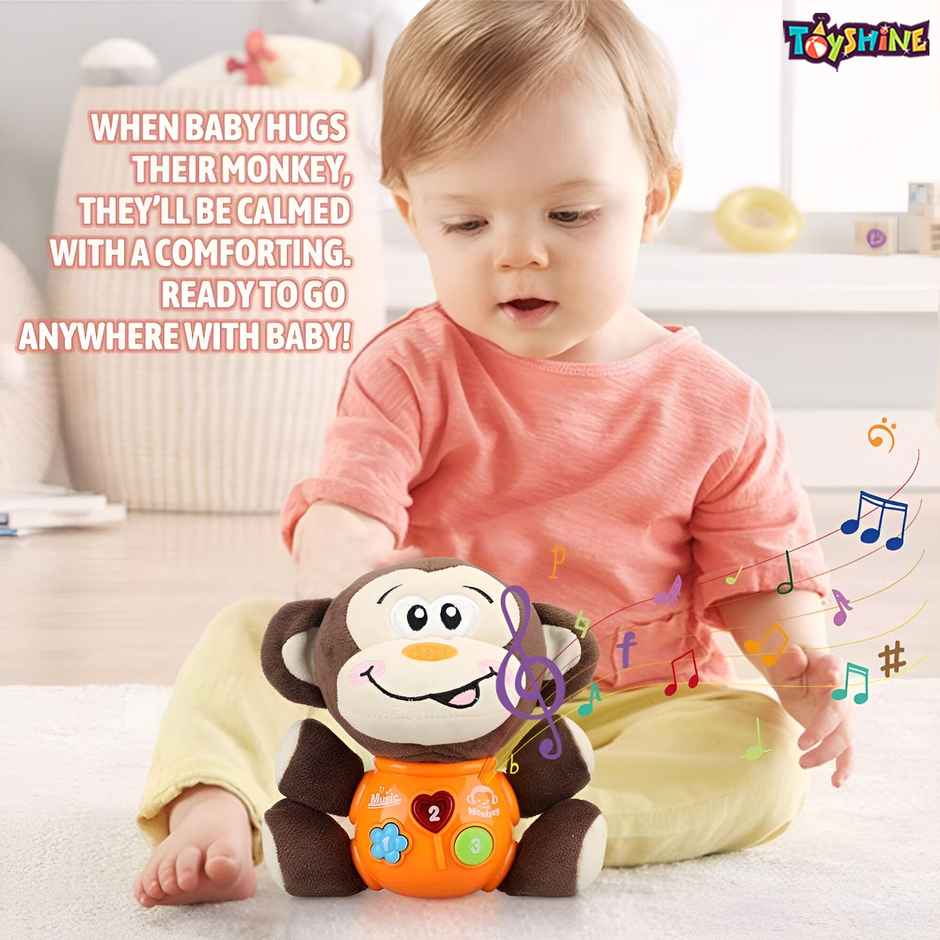 Toyshine Stuffed Musical Monkey With Lights | Educational Toy For Infants | Above 6 Months Age