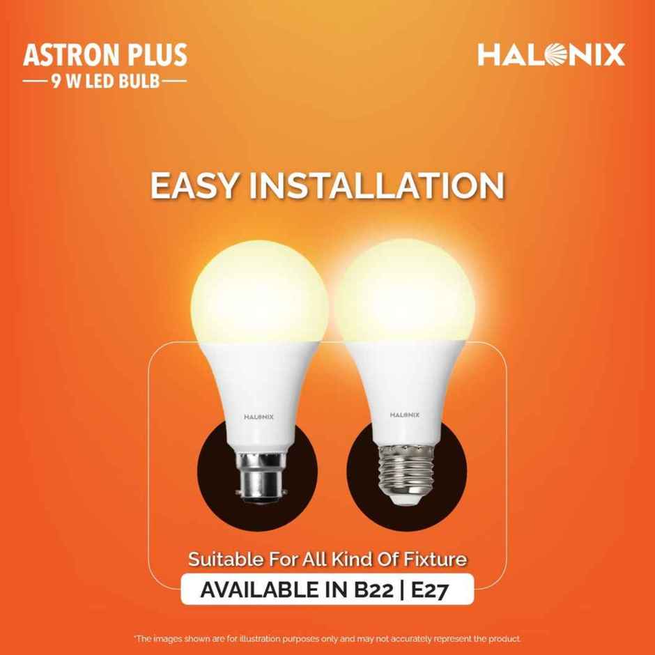 Halonix 9W Screw Type, Warm White Yellow Led Bulb | E27 Base Holder