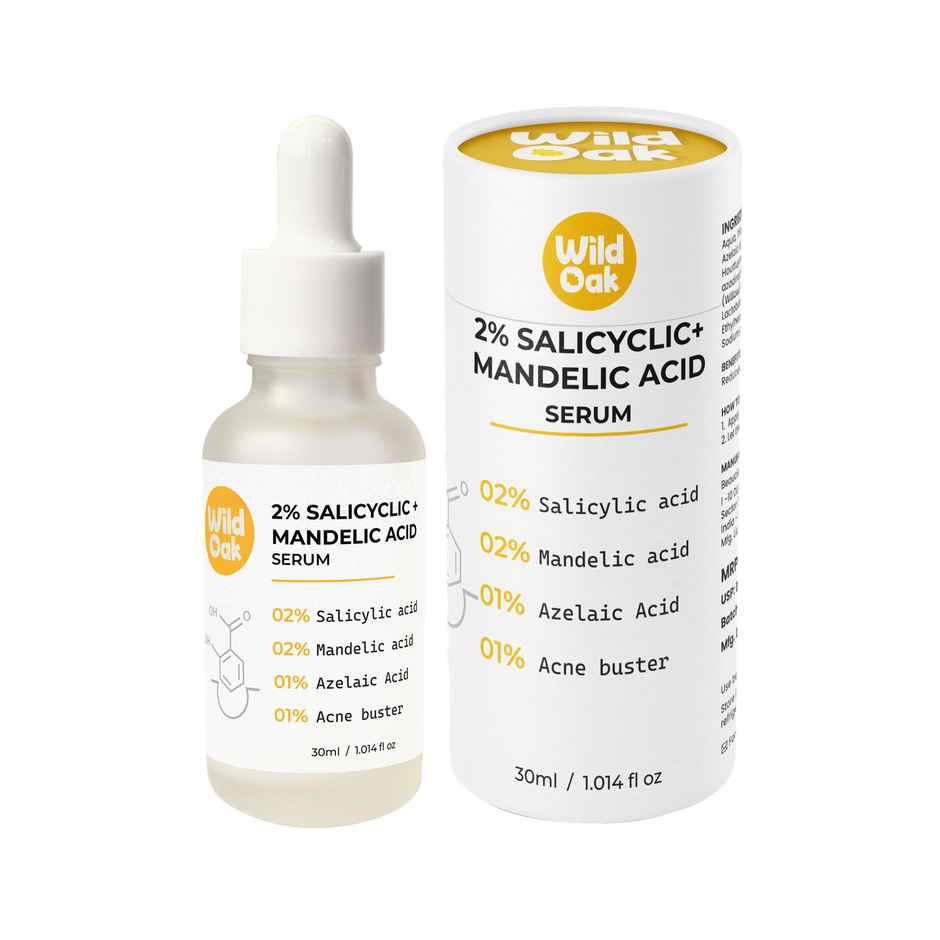 Wild Oak 2% Salicylic Mandelic Acid Exfoliating Face Serum for Acne | Oil Control & Pore Cleansing
