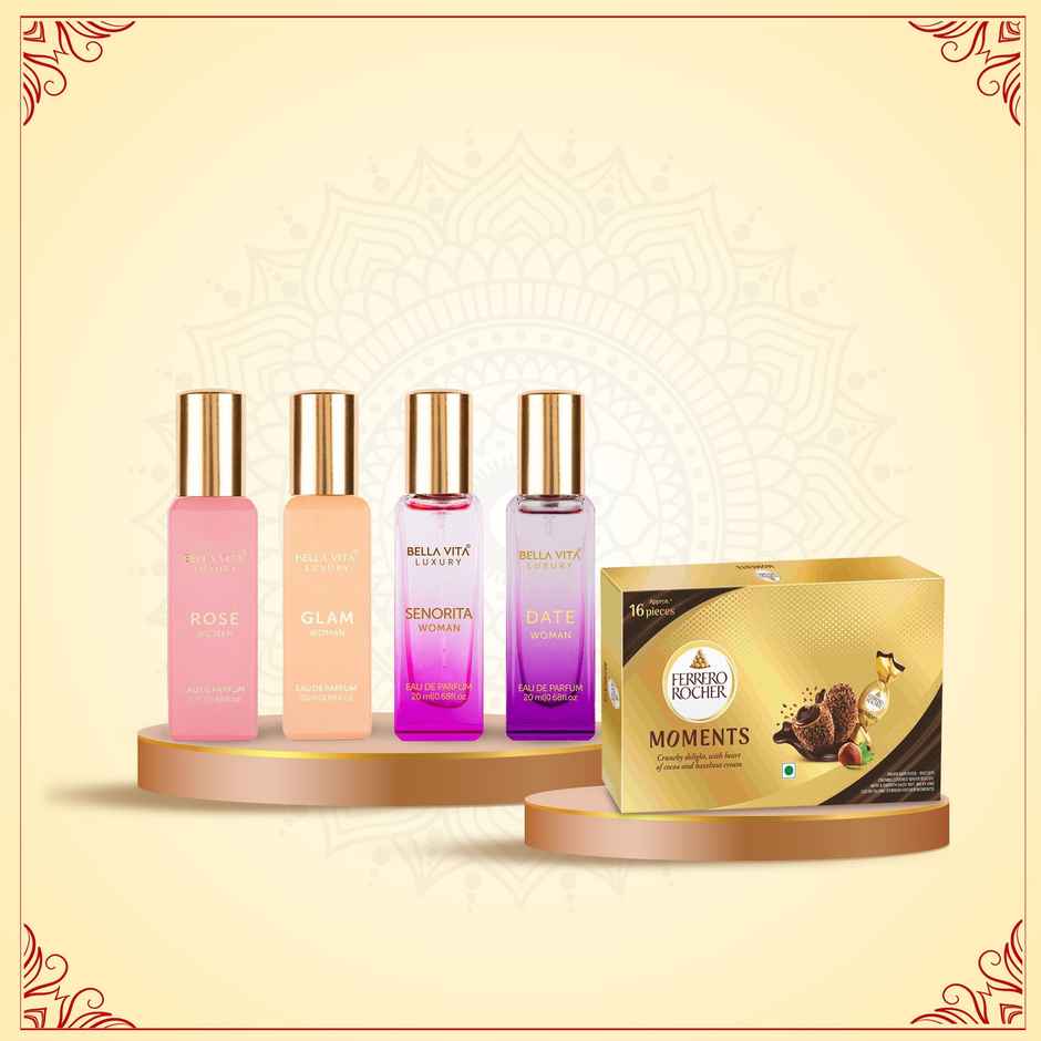 Bella Vita Organic Luxury Perfumes Gift Set For Women (80ml) & Ferrero Rocher Moments Pack (92g) Combo