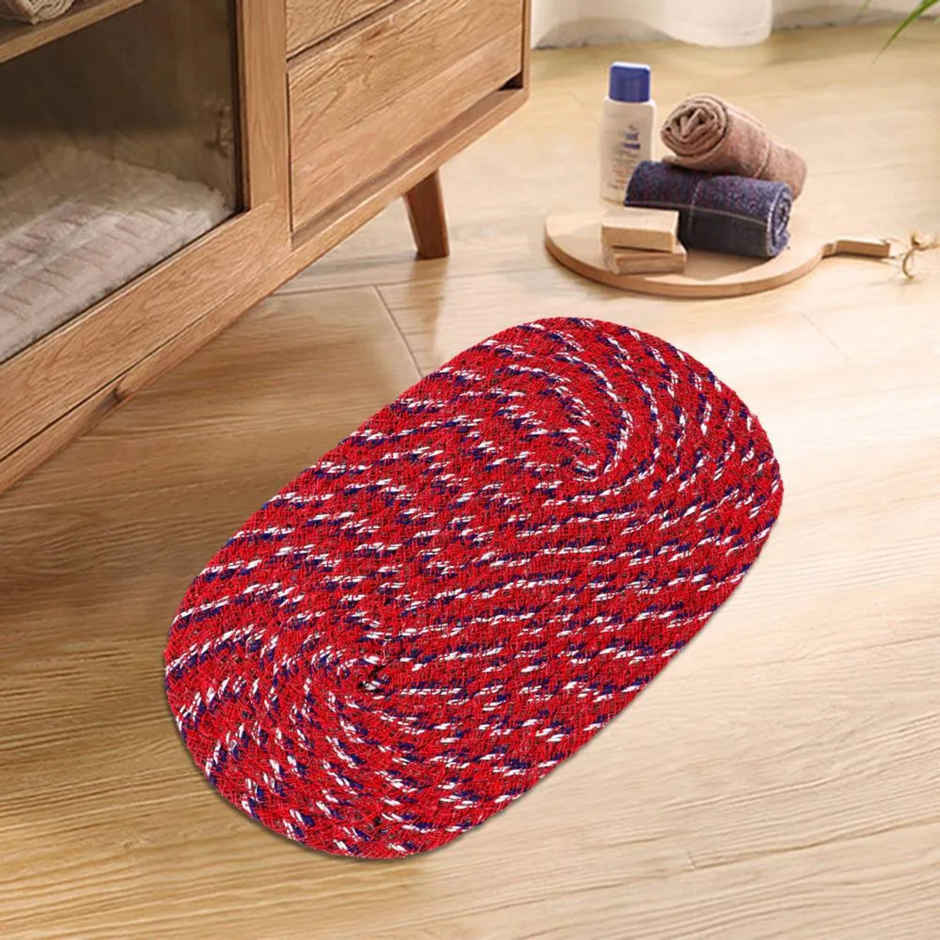 Homeharmony Anti- Skid Red & Blue Cotton Floor Mat | 50 x 30 cm