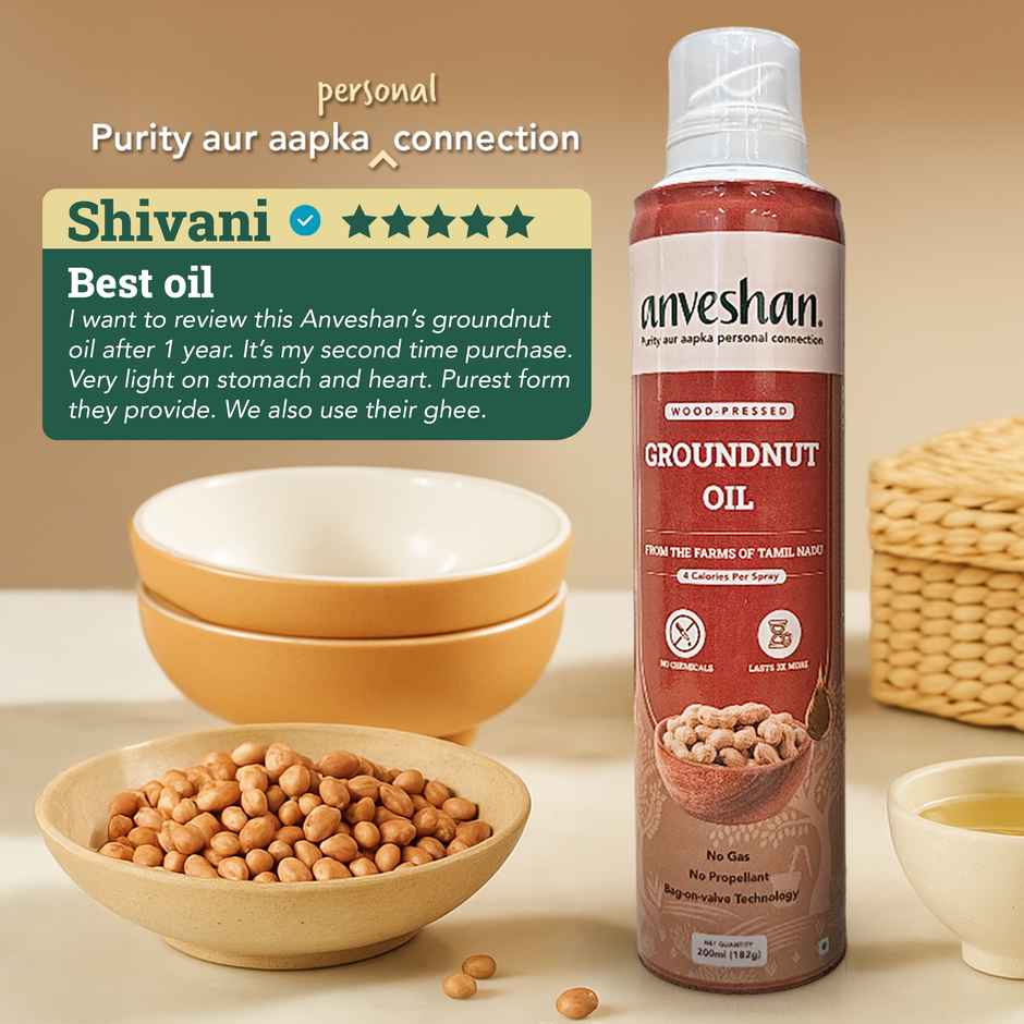 Anveshan Groundnut (Peanut) Oil Spray Can | Wood Pressed | Healthy Cooking Oil