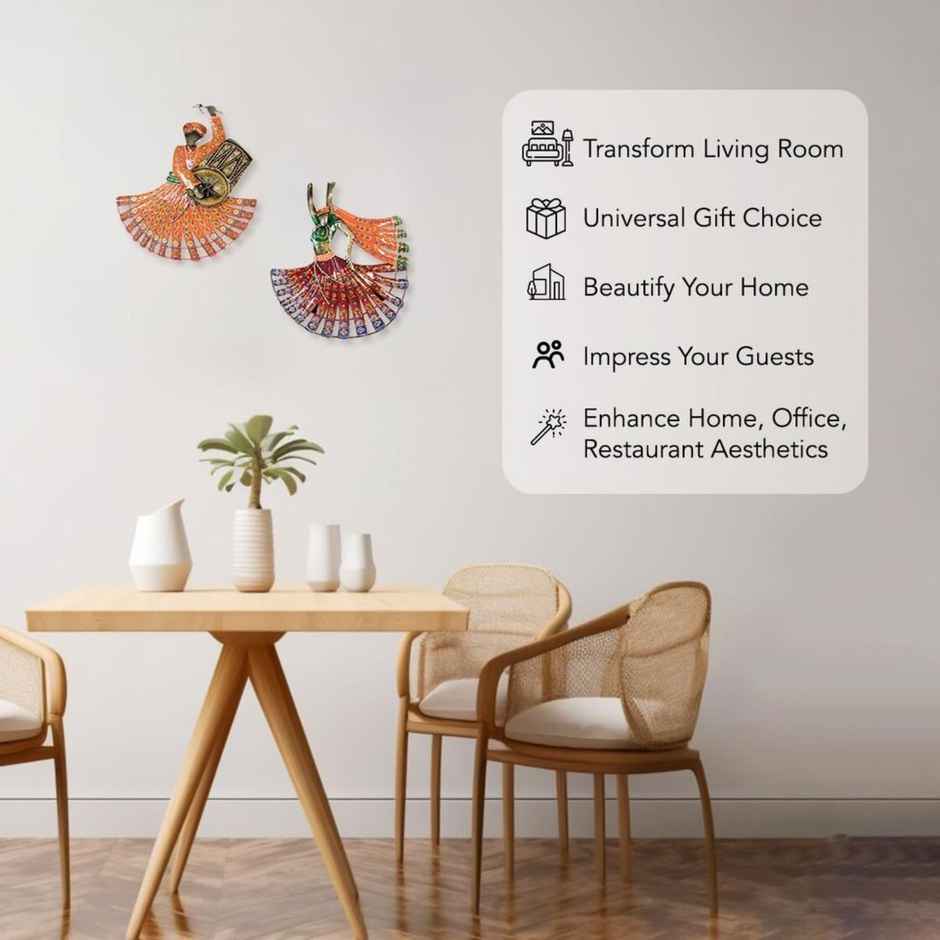 Ekhasa Rajasthani Dancers Metal Wall Decoration Items For Living Room, Art Sculpture For Wall Decor