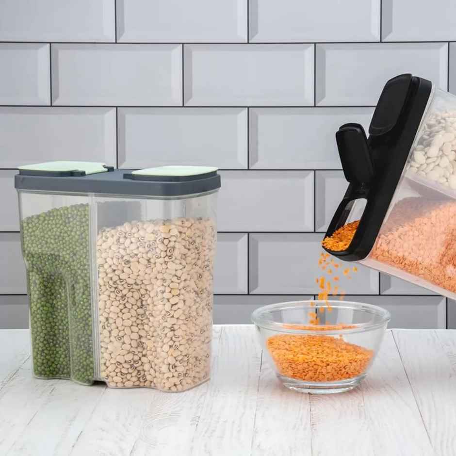 Clazkit Airtight Transparent Plastic Lock 2 Section Container Jar Pack of 1 - Black -2500ML