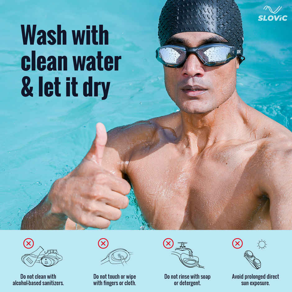 Slovic Adult Swimming Goggles with Ear Plugs - UV Protected with Adjustable Straps | Black