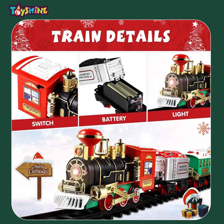 Toyshine Battery Operated Toy Train | Real Smoke, Pull Back Santa & LED Lights