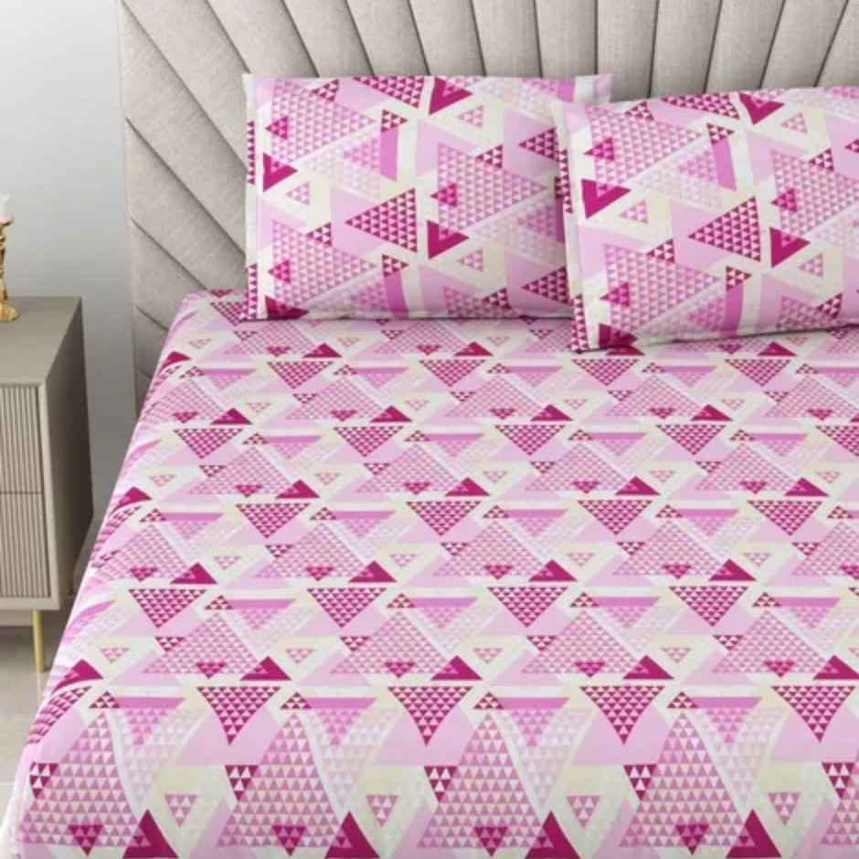 Bombay Dyeing Epigram 120 TC 100% Cotton Pink & Yellow Double Size Bedsheet with 2 Pillow Covers
