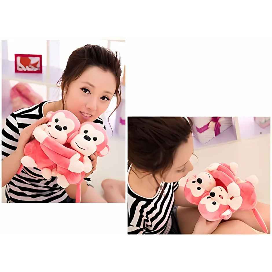 Babique Monkey's Cuddly Couple Plush Soft toy | Kids Birthday Gift | Red