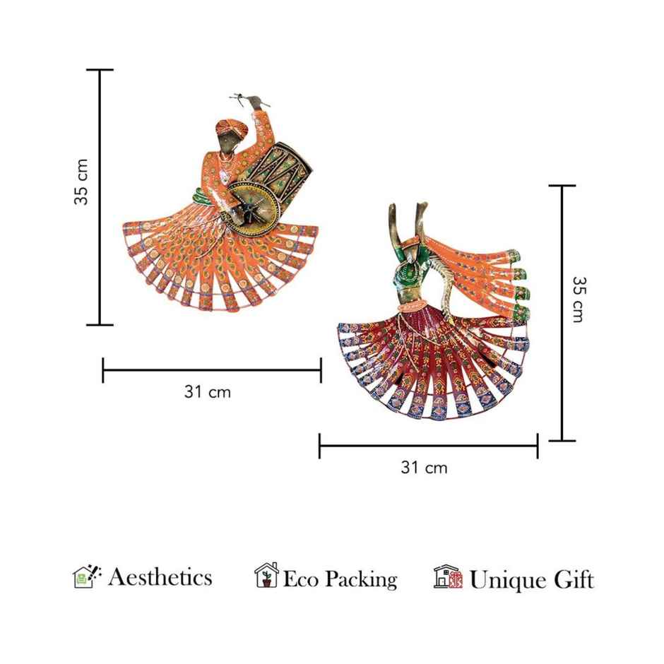 Ekhasa Rajasthani Dancers Metal Wall Decoration Items For Living Room, Art Sculpture For Wall Decor