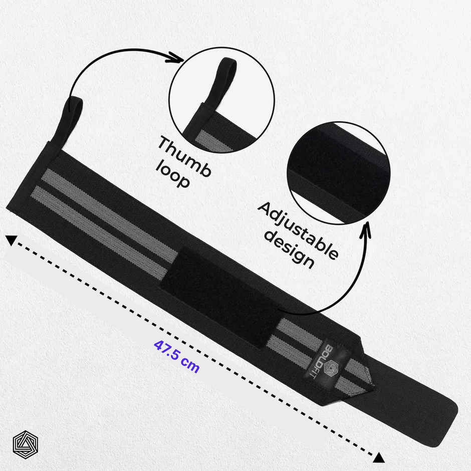 Boldfit Wrist Support Band,Wrist Band,Gym Support Band,2 Stripes Printergreyb/Black
