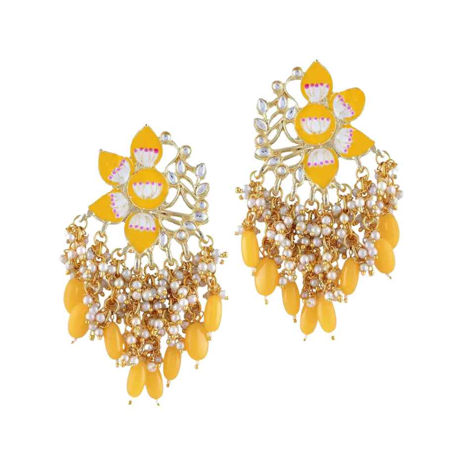Sukkhi Classic Floral Gold Plated Meenakari Earrings For Women