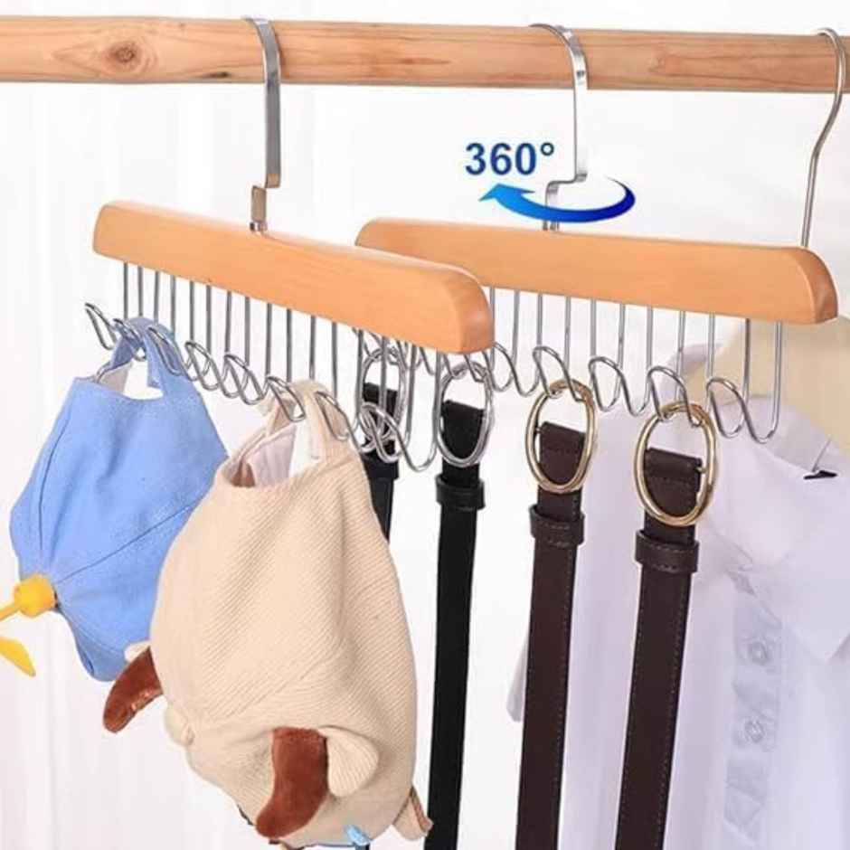 Perpetual Wooden Hangers | Adjustable 8-Hook Wardrobe Hanger for Accessories | Pack of 4