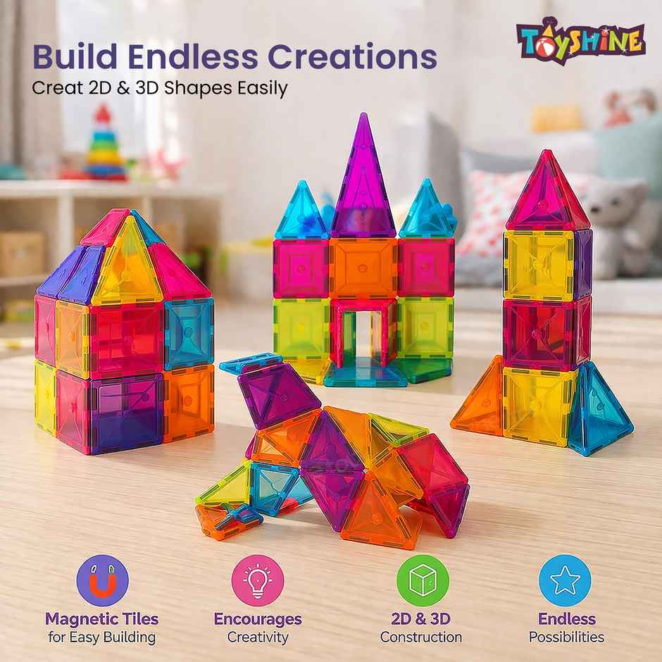 Toyshine 48-piece Magnetic Tiles Building Block Educational Toy Stem Kit | Ages 3+