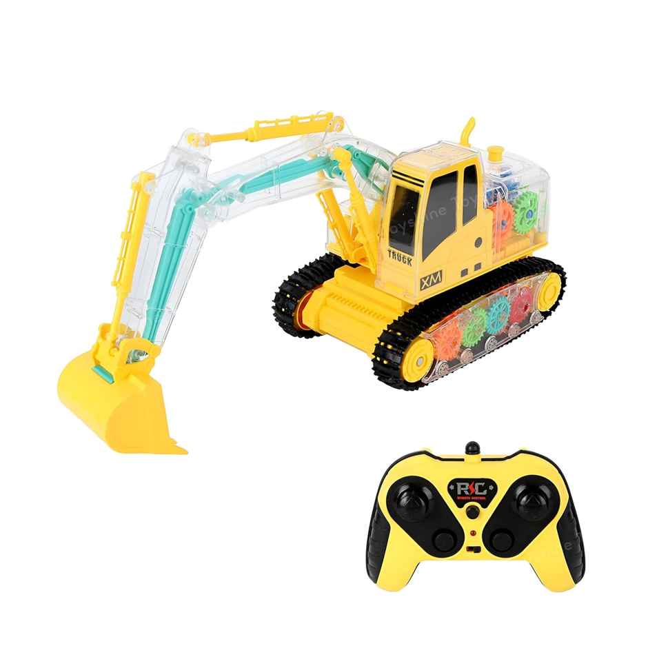 Toyshine Remote Control Transparent Excavator Toy with 3D Lights - Sound - Rechargeable Moving Gear
